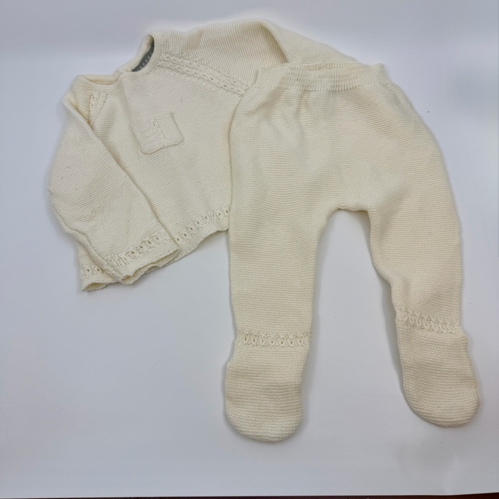 European Baby Knit Set Coconut El Corte Inglés 3-6M Cream Footed Pants Sweater